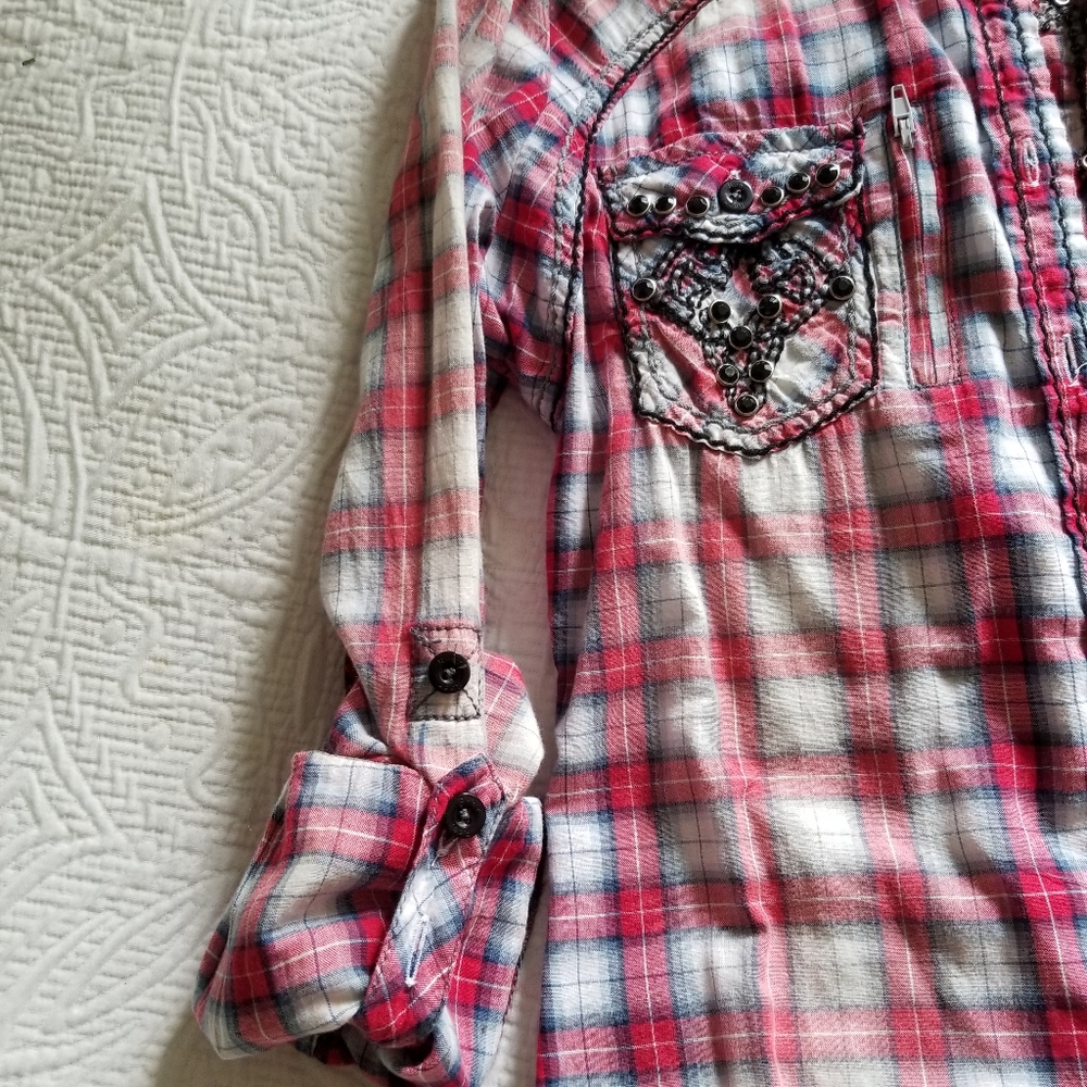 Roar Western Rhinestone Button Down Size Small - image 6